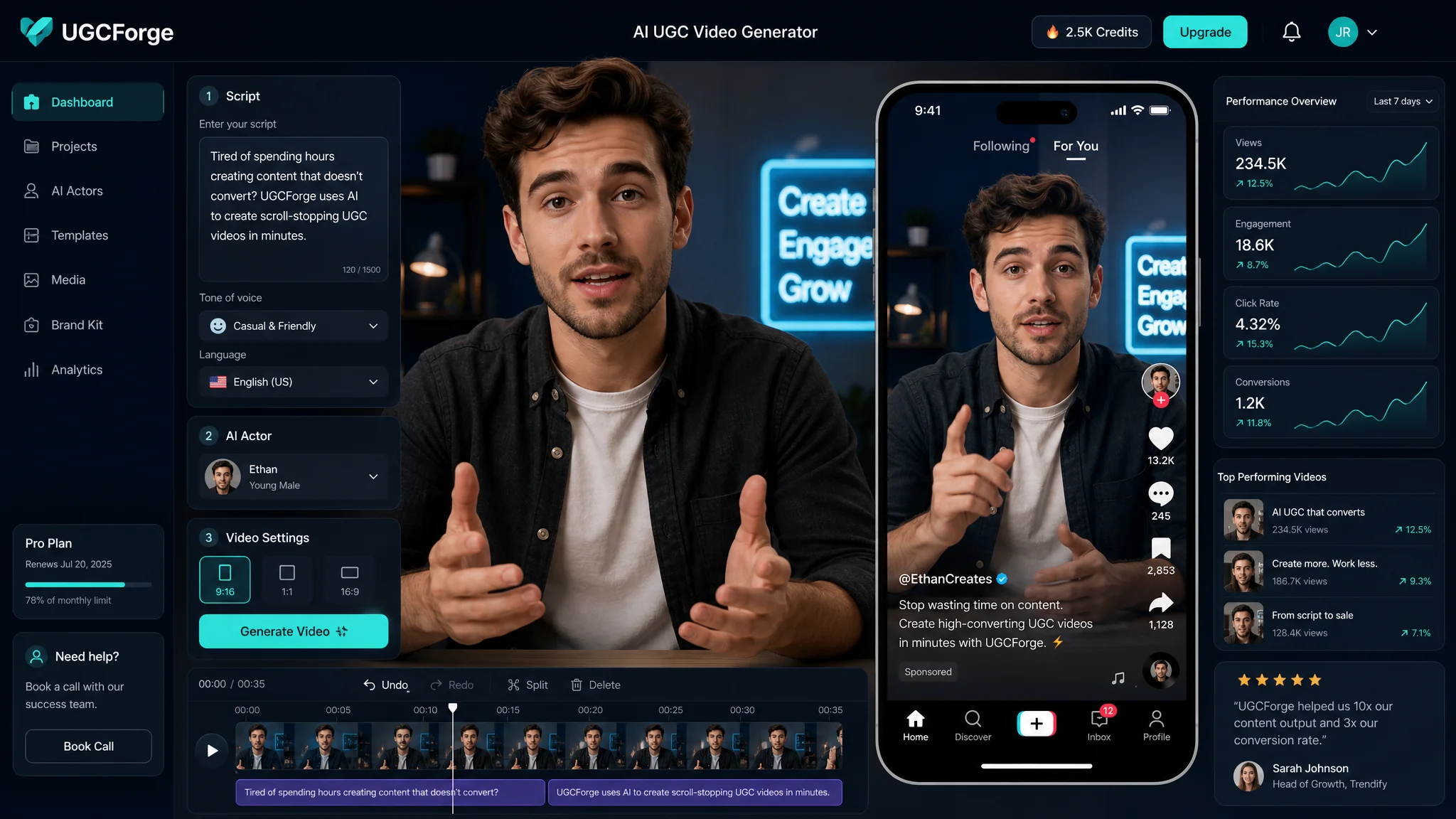 AI UGC video creation platforms comparison showing pricing, AI avatar quality, and features for 2026