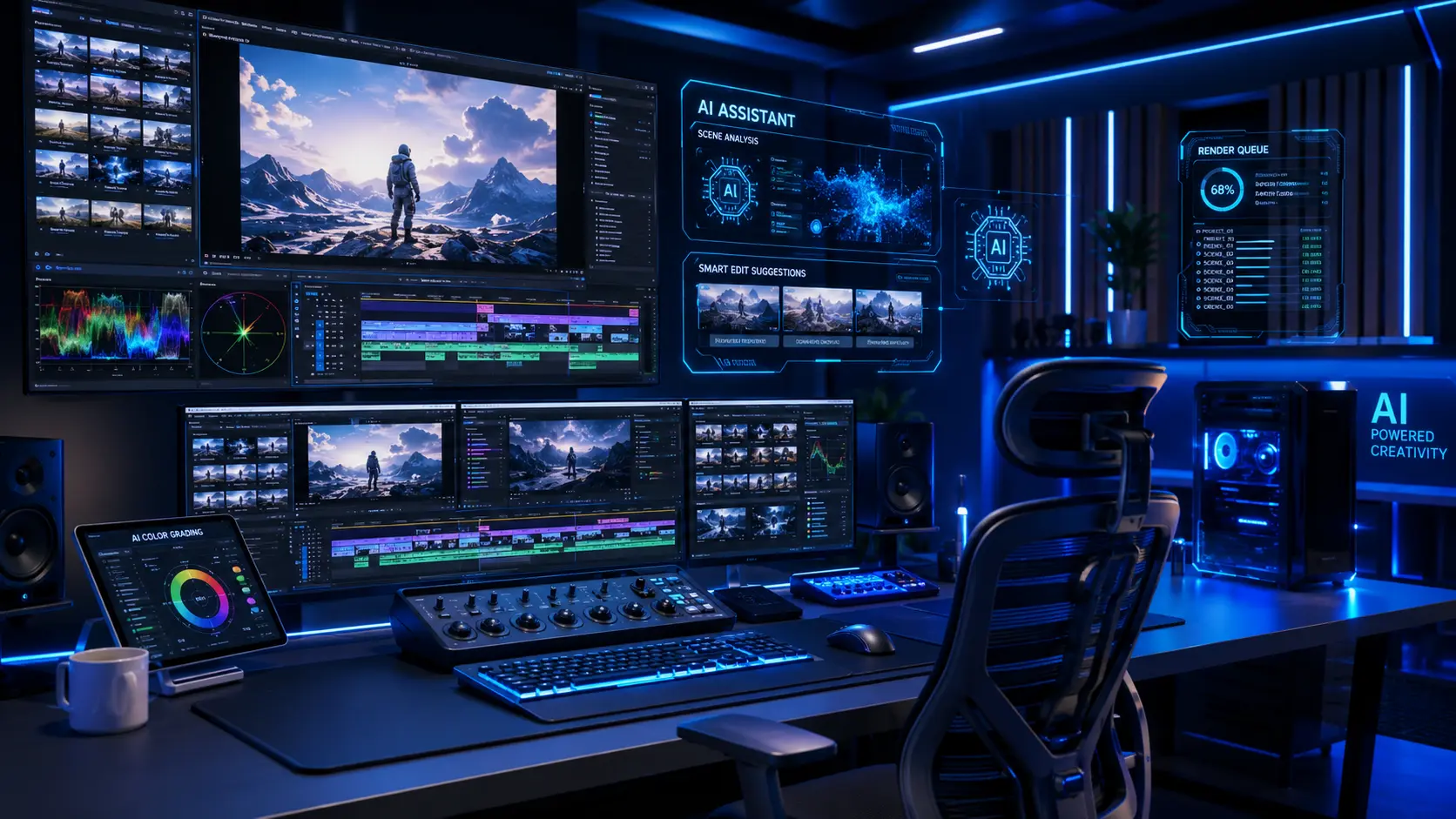 AI video editing studio showing video download and export interface