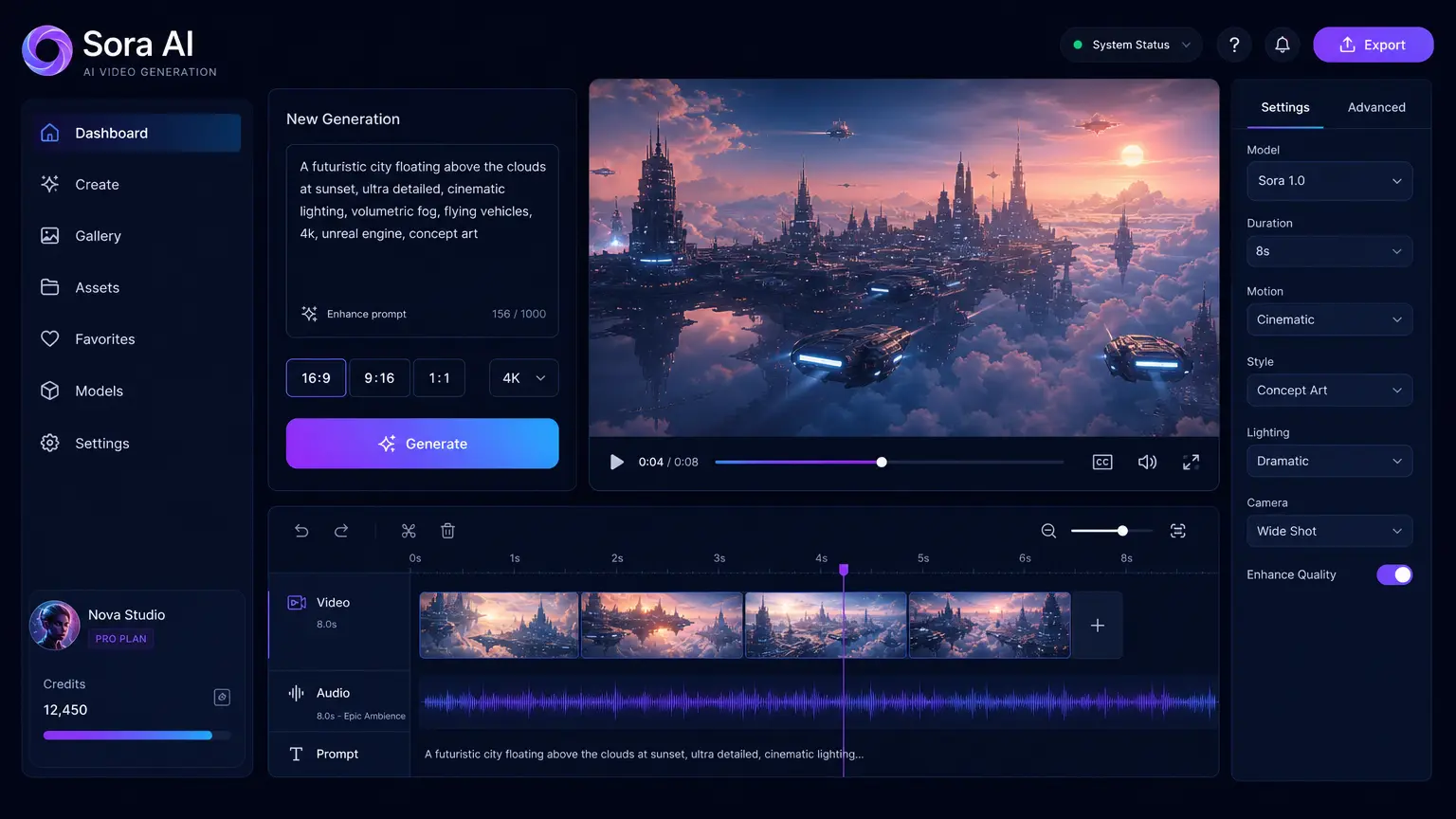 Sora AI video generation interface showing text-to-video creation process