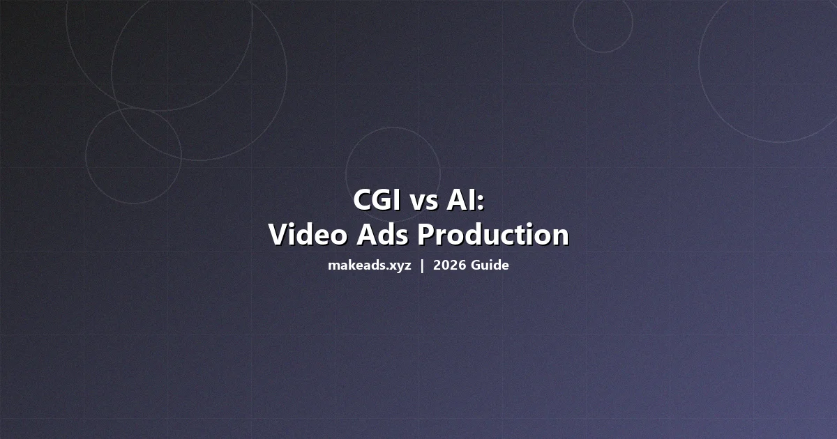 Side-by-side comparison of CGI production studio versus AI video generation workflow for advertising